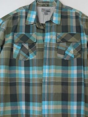 Casual Plaid Button-Down Shirt - Aqua & Olive